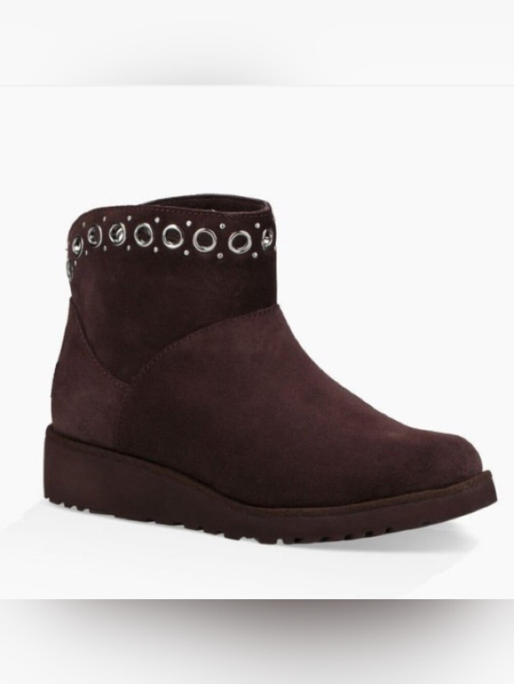 UGG Riley Grommet Wedge Ankle Boots Bootie Shearling Chocolate Brown Women's 9